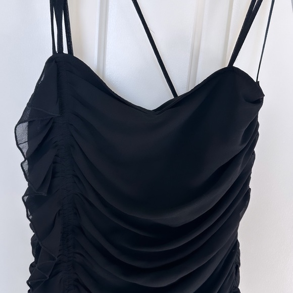 NWT ZARA Ruffled Dress with Flower  Black Mini Dress Romantic Feminine Straps - Picture 8 of 12